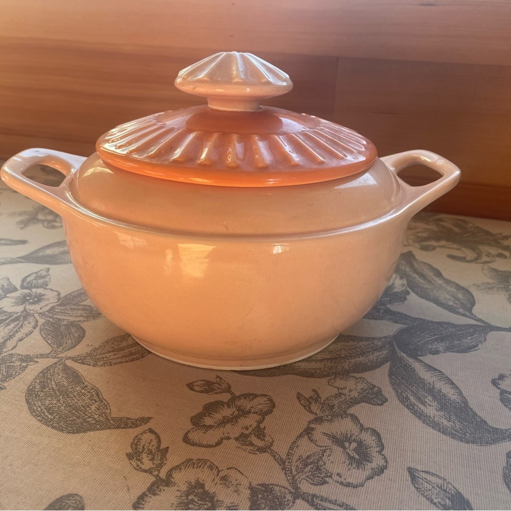 Vintage Pastel Orange Lidded Ceramic Casserole Pot Cookware